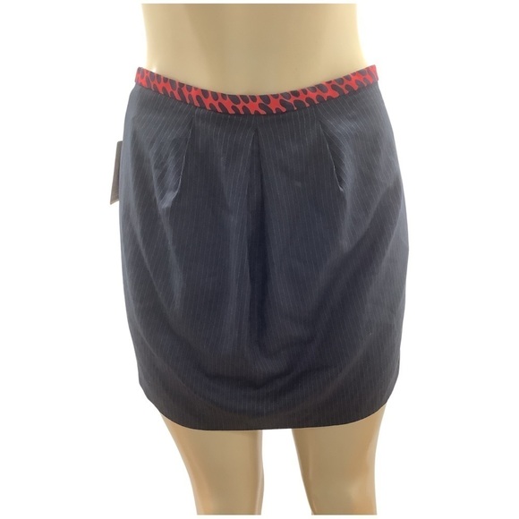 Rachel Back Zipper Roy Navy Pinstripe Skirt Size 8 New With Tags - Picture 1 of 6